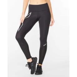 2XU | Women's Aero Vent Mid-Rise Compression Tights -sportswear WA6519bBLKSRF F 2xu aeroventmrcomptights modelfront
